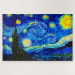 The Starry Night by Vincent Van Gogh Jigsaw Puzzle<br><div class="desc">Vincent Van Gogh The Starry Night. This is an old masterpiece from the dutch master painter Vincent Van Gogh.This fine art landscape painting has beautiful,  vibrant,  saturated colour. Vincent Van Gogh was a dutch post impressionist painter. This image is in the public domain</div>