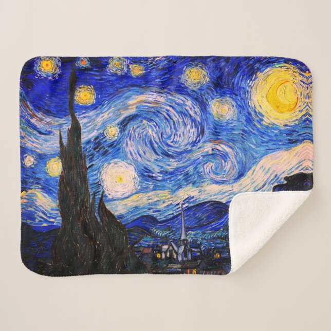 The Starry Night by Vincent Van Gogh Sherpa Blanket (Front (Horizontal))