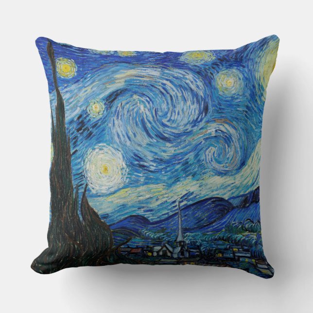 The Starry Night by Vincent Van Gogh Throw Pillow (Front)