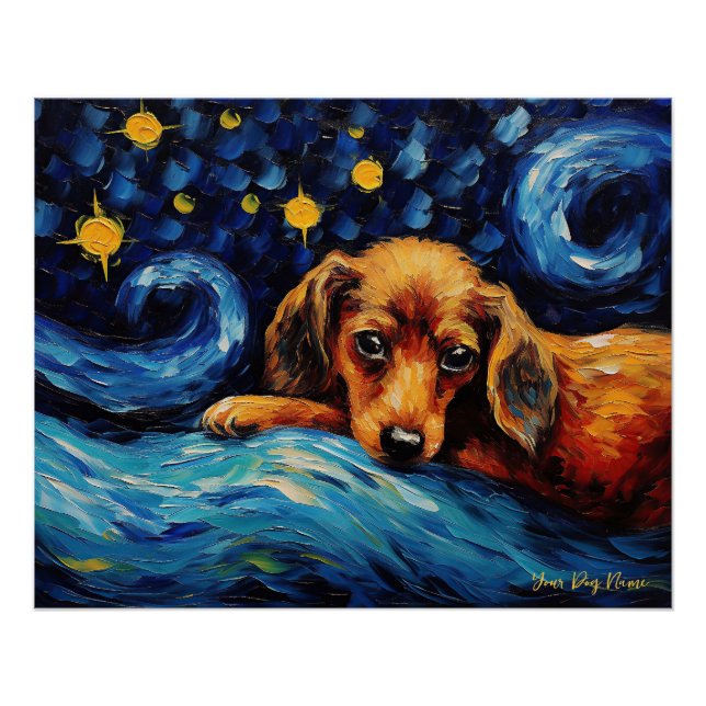 The starry night - Dachshund Dog 001 - Qian wan Go Poster (Front)