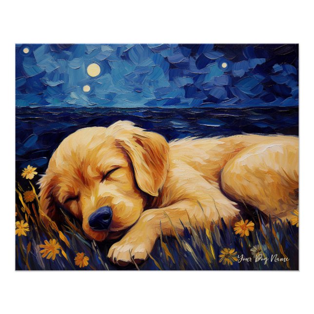 The starry night - Golden Retriever Dog 002 - Qian Poster (Front)