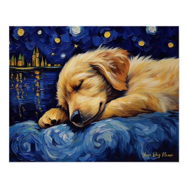 The starry night - Golden Retriever Dog 003 - Qian Poster (Front)