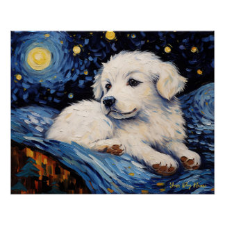 The starry night - Great Pyrenees Puppy Dog 001 -  Poster