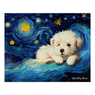 The starry night - Maltese Dog 002 - Qian wan Gogh Poster