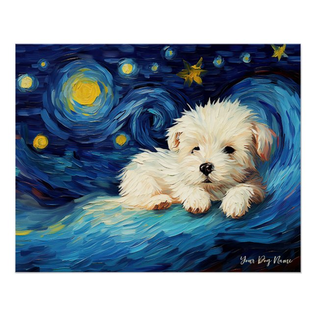 The starry night - Maltese Dog 002 - Qian wan Gogh Poster (Front)