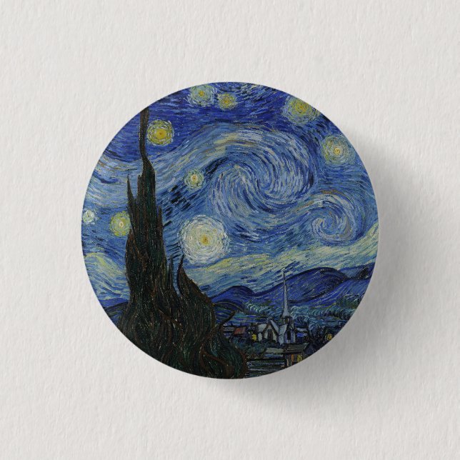The Starry Night, oil painting, Vincent Van Gogh 3 Cm Round Badge (Front)