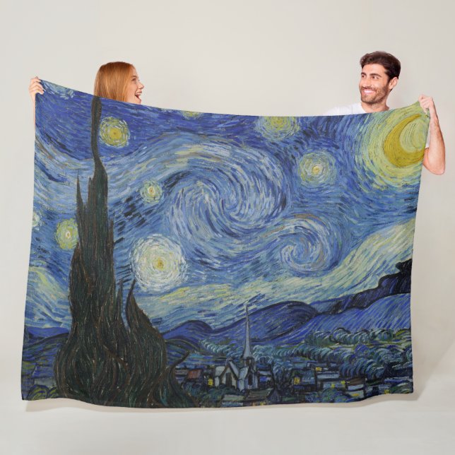 The Starry Night, oil painting, Vincent Van Gogh Fleece Blanket (In Situ)
