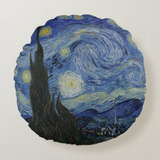 The Starry Night, oil painting, Vincent Van Gogh Round Cushion