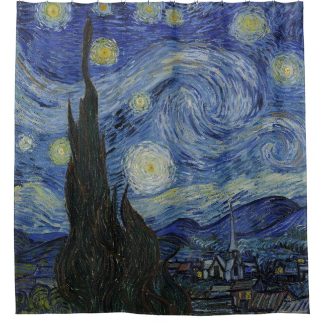 The Starry Night, oil painting, Vincent Van Gogh Shower Curtain (Front)