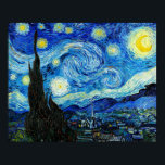 The Starry Night - Van Gogh Poster<br><div class="desc">The Starry Night is an oil on canvas painting by Dutch Post-Impressionist painter Vincent van Gogh. Painted in June 1889,  it depicts the view from the east-facing window of his asylum room at Saint-Rémy-de-Provence,  just before sunrise,  with the addition of an imaginary village</div>