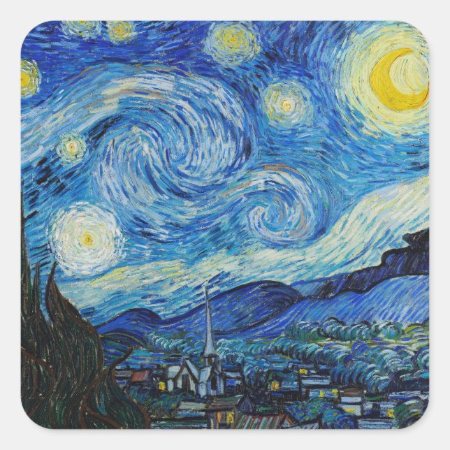 The Starry Night - Vincent Van Gogh Square Sticker (Front)
