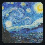 The Starry Night - Vincent Van Gogh Square Sticker<br><div class="desc">View from the psychiatric hospital at Saint-Rémy-de-Provence (France),  just before sunrise,  with addition of an imaginary village. Oil on canvas (1889) by Dutch painter Vincent van Gogh.</div>