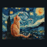 The Starry Night Vincent van Gogh with Cat Poster<br><div class="desc">"The Starry Night with Cat" poster features an enchanting twist – a charming cat gazing up at the swirling night sky. This artful fusion of Van Gogh's iconic masterpiece and the whimsy of a feline companion brings a unique and captivating touch to your living space. Elevate your decor with this...</div>