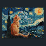 The Starry Night Vincent van Gogh with Cat Poster<br><div class="desc">"The Starry Night with Cat" poster features an enchanting twist – a charming cat gazing up at the swirling night sky. This artful fusion of Van Gogh's iconic masterpiece and the whimsy of a feline companion brings a unique and captivating touch to your living space. Elevate your decor with this...</div>