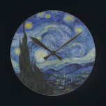 The Starry Night Wall Clock<br><div class="desc">The Starry Night by Vincent van Gogh The Starry Night is a painting by Dutch post-impressionist artist Vincent van Gogh. The painting depicts the view outside his sanitorium room window at night, although it was painted from memory during the day. The centre part shows the village of Saint-Rémy under a...</div>