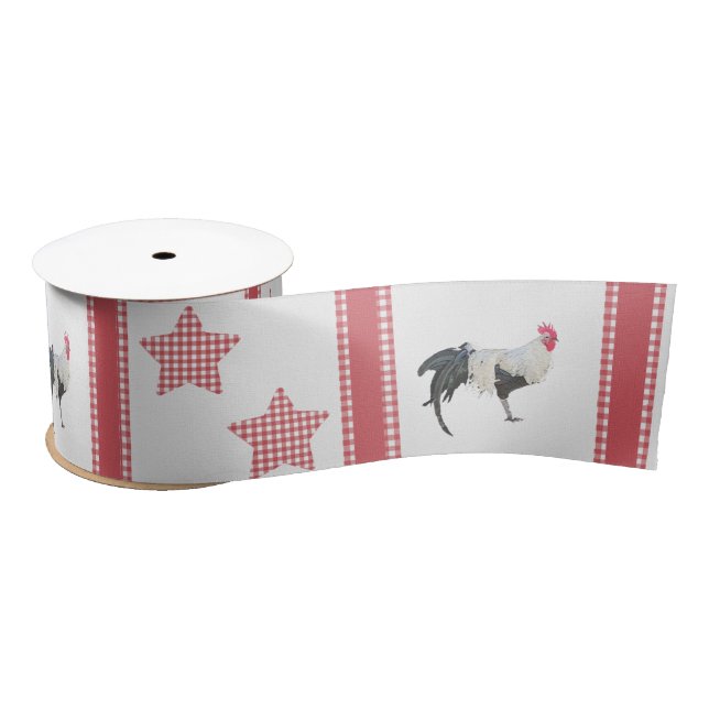 The Stars And Roosters Country Decor Satin Ribbon (Spool)