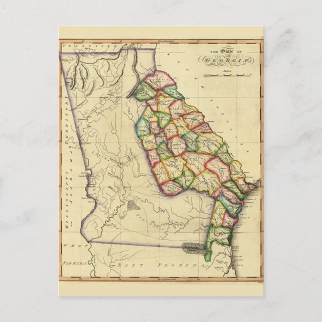 The State of Georgia Map (circa 1810) Postcard (Front)