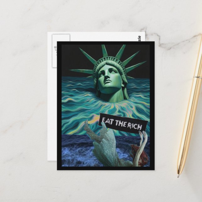 The Statue of Liberty Melts Surreal Collage Postcard (Front/Back In Situ)