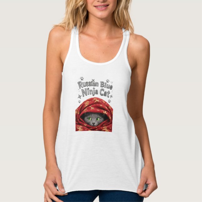 The Stealthy & Starchy: Russian Blue Ninja Cat Singlet (Front)