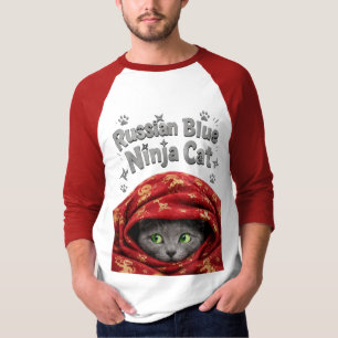 The Stealthy & Starchy: Russian Blue Ninja Cat T-Shirt