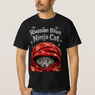 The Stealthy & Starchy: Russian Blue Ninja Cat T-Shirt