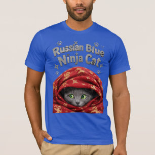 The Stealthy & Starchy: Russian Blue Ninja Cat T-Shirt