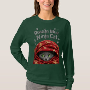 The Stealthy & Starchy: Russian Blue Ninja Cat T-Shirt
