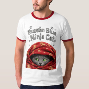 The Stealthy & Starchy: Russian Blue Ninja Cat T-Shirt