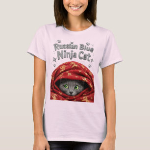 The Stealthy & Starchy: Russian Blue Ninja Cat T-Shirt
