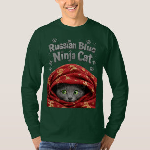 The Stealthy & Starchy: Russian Blue Ninja Cat T-Shirt