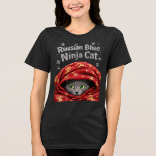 The Stealthy & Starchy: Russian Blue Ninja Cat Tri-Blend Shirt