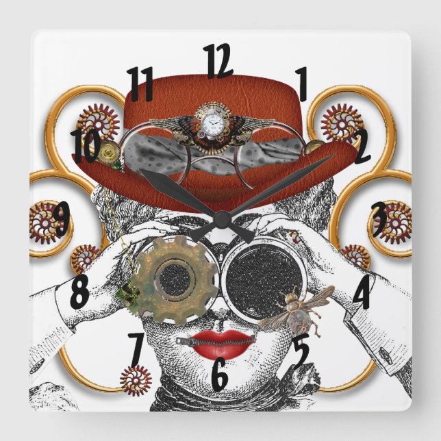the steampunk funk funky guy square wall clock (Front)