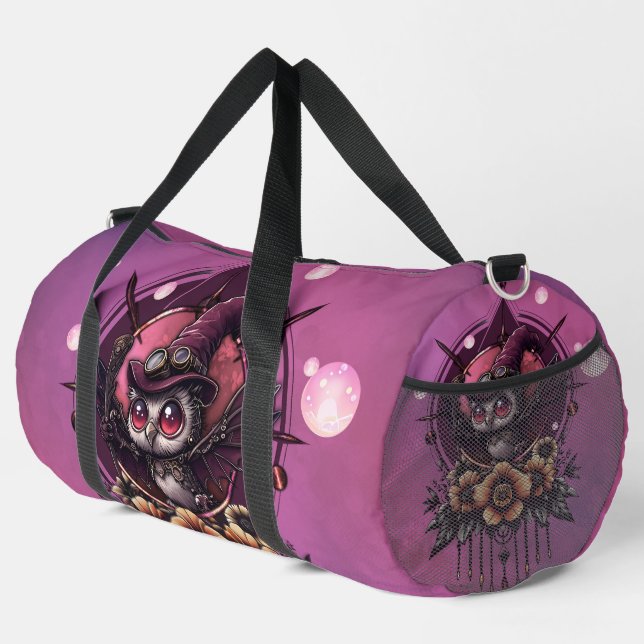 The Steampunk Owl: Guardian of Secrets.  Duffle Bag (Right Corner)