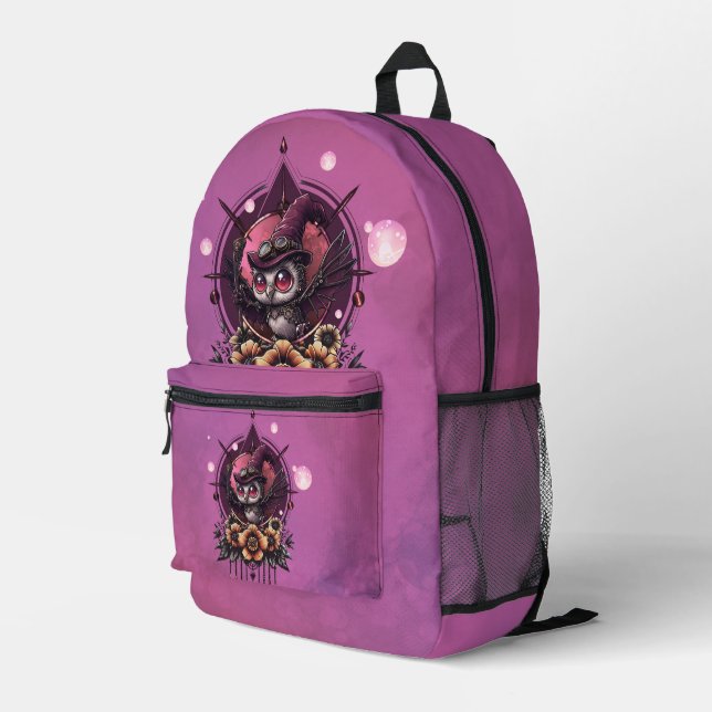 The Steampunk Owl: Guardian of Secrets.  Printed Backpack (Back Corner Right)