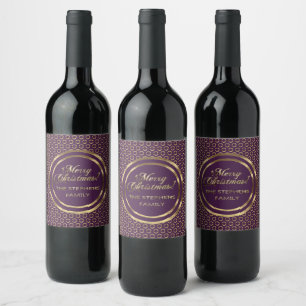 The Stephens Family Christmas Purple Faux Gold Wine Label