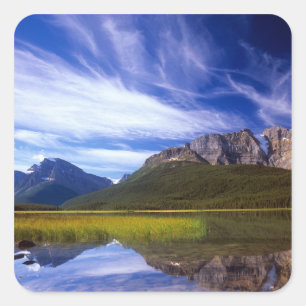 The still waters of Waterfowl Lake make a Square Sticker