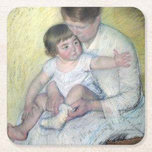 The Stocking, Mary Cassatt Square Paper Coaster