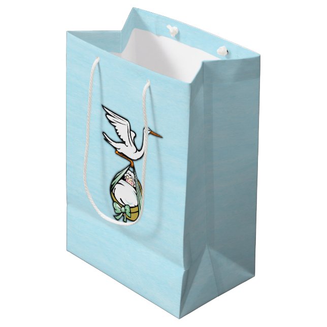 The Stork Carries a Baby Boy Blue  Medium Gift Bag (Front Angled)