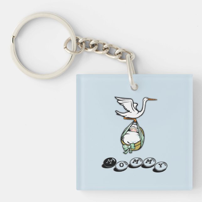 The Stork Carries a Baby Boy Key Ring (Front)