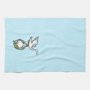The Stork Carries a Baby Boy Tea Towel