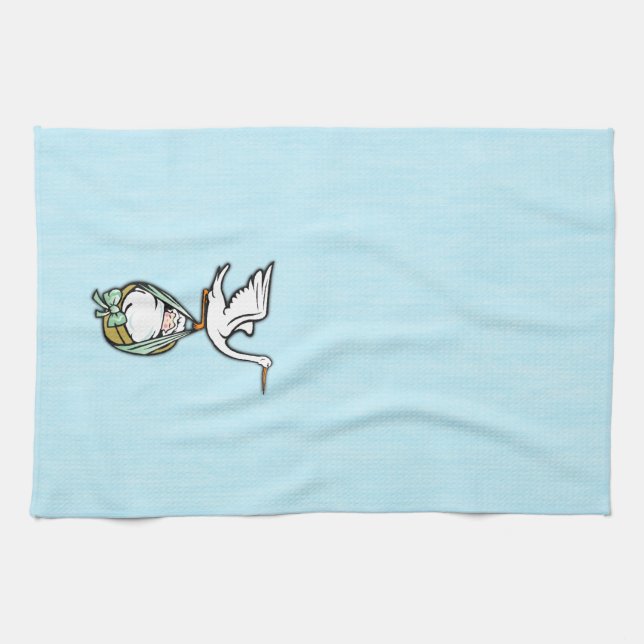 The Stork Carries a Baby Boy Tea Towel (Horizontal)
