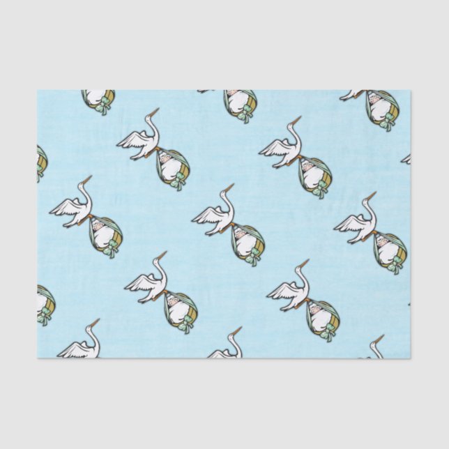 The Stork Carries a Baby Boy Tissue Paper (Front)