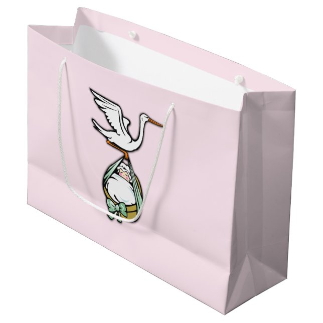 The Stork Carries a Baby Girl Large Gift Bag (Front Angled)