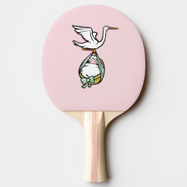 The Stork Carries a Baby Girl Ping Pong Paddle (Back)
