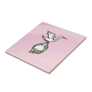 The Stork Carries a Baby Girl Tile