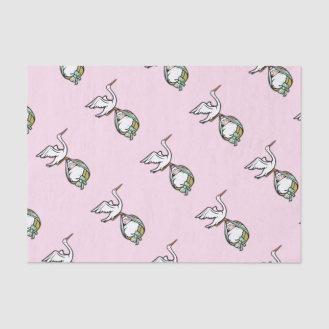 The Stork Carries a Baby Girl Tissue Paper (Front)