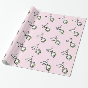 The Stork Carries a Baby Girl Wrapping Paper