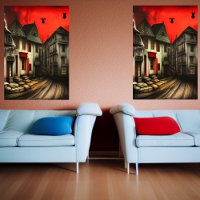 The street in the city and red sky | AI Art