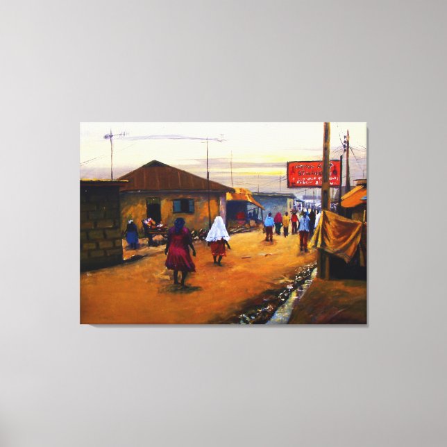 The Street Of Africa 2 Oil On Canvas by Mojisola A Print (Front)