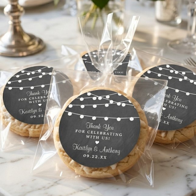 The String Lights On Chalkboard Wedding Collection Classic Round Sticker (Creator Uploaded)